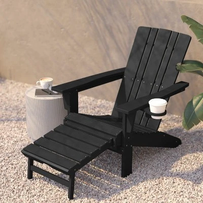 Flash Furniture Halifax HDPE Adirondack Chair With Cup Holder And Pull Out Ottoman, All-Weather HDPE Indoor/Outdoor Lounge Chair 4 Flash Furniture Halifax HDPE Adirondack Chair With Cup Holder And Pull Out Ottoman, All-Weather HDPE Indoor/Outdoor Lounge Chair - Image 4