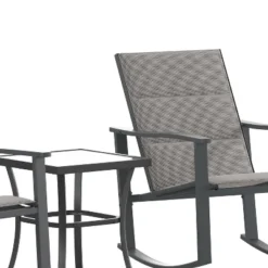 Flash Furniture Brazos 3 Piece Outdoor Rocking Chair Bistro Set With Flex Comfort Material And Metal Framed Glass Top Table -Furniture GUEST ff2d15a6 35f4 4e49 a5c3 cba53eeb00c7